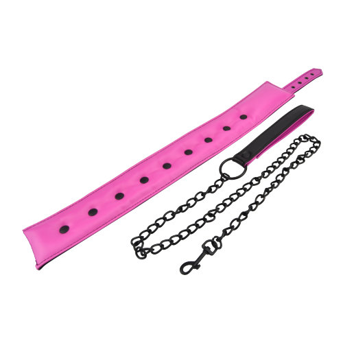 Bound to Please Pink & Black Bondage Collar & Leash - Image 4