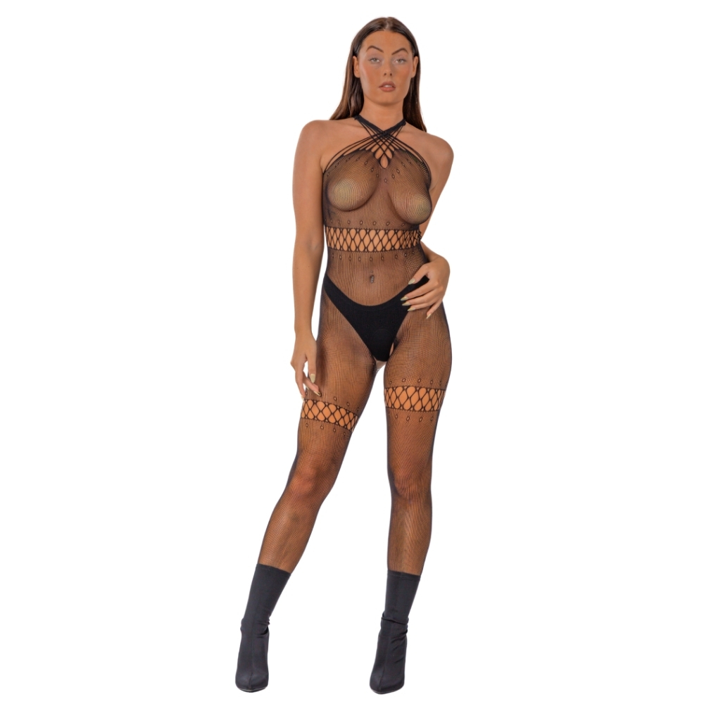 Lace by LJ Crossover Neck Crotchless Bodystocking - Image 3